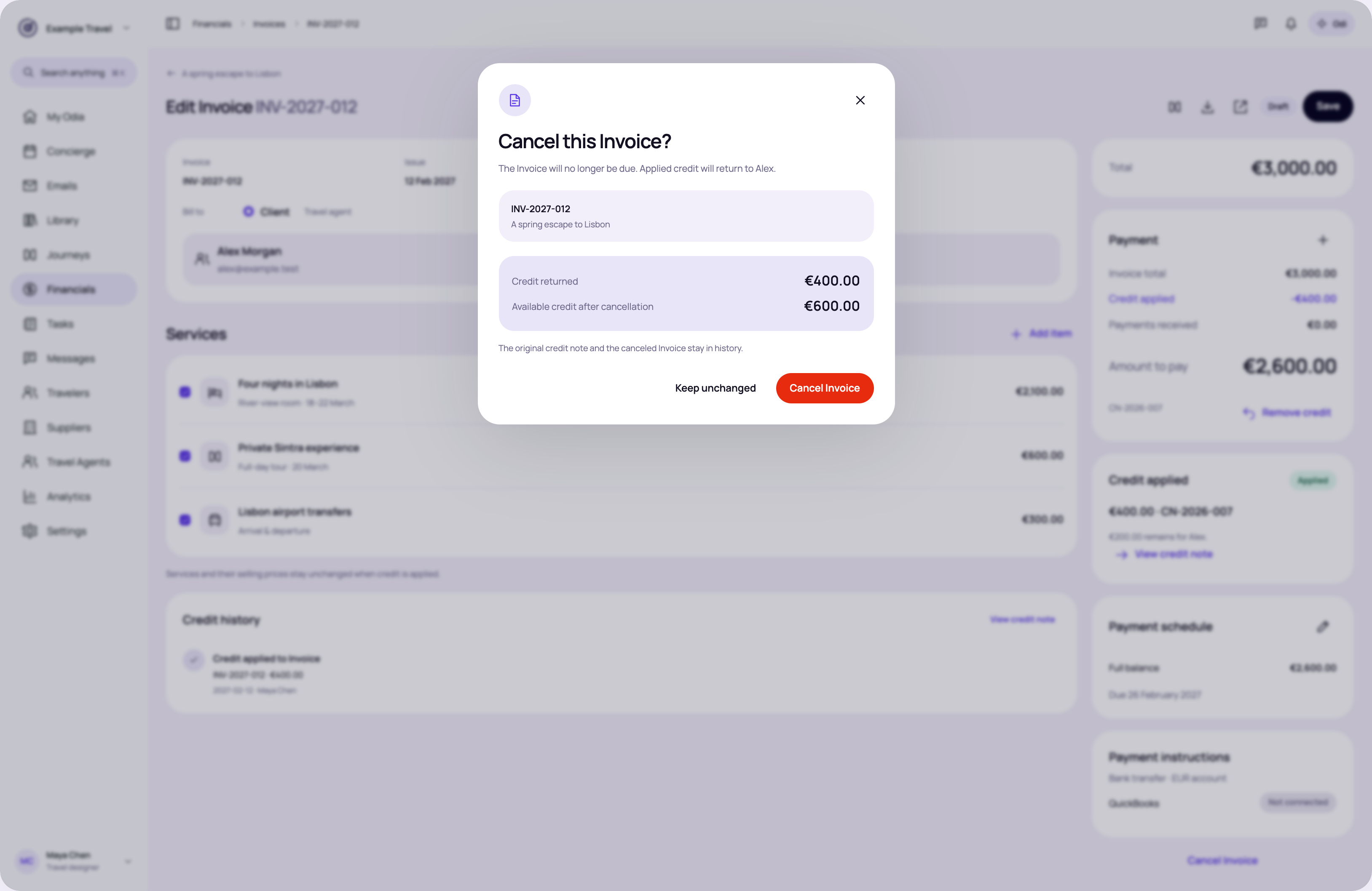 Cancel the receiving Invoice