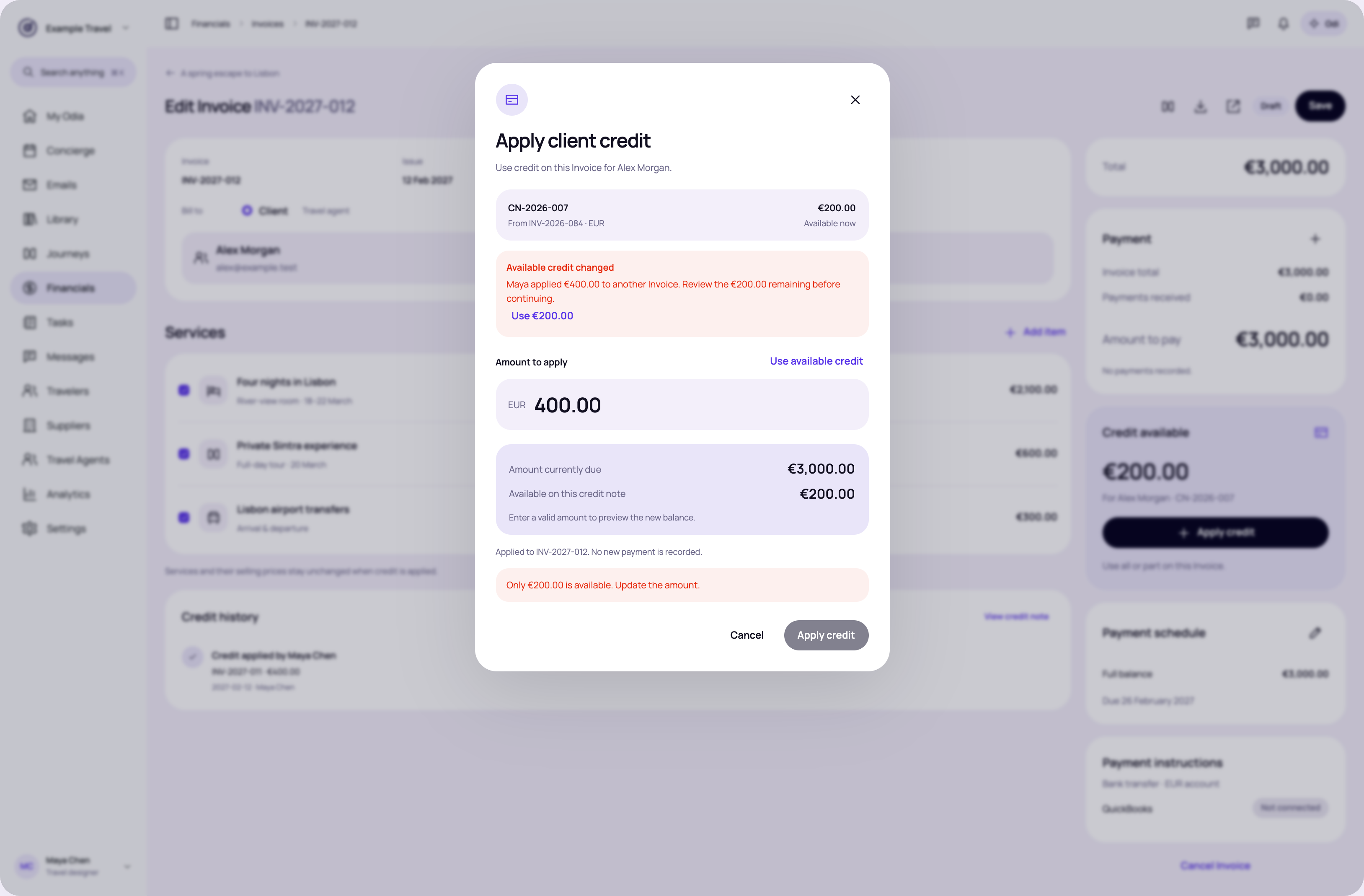 Credit changed before save