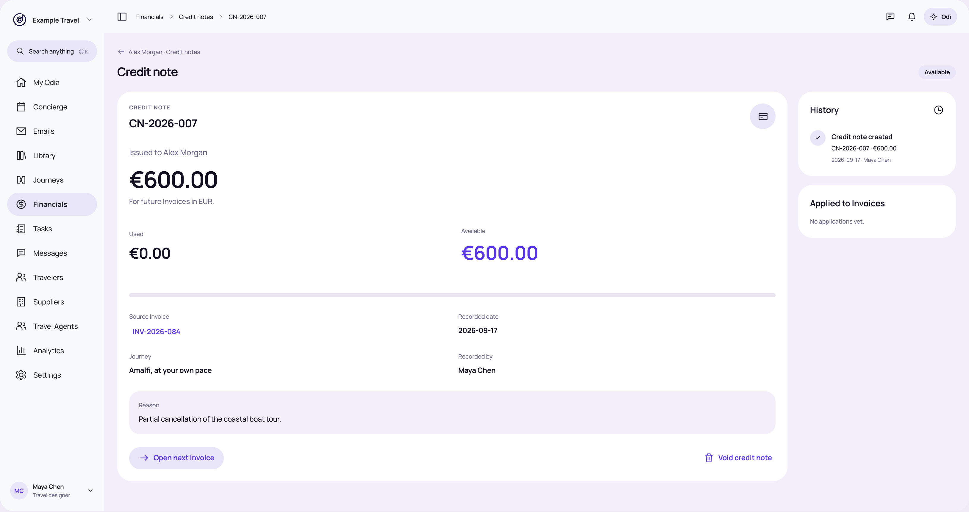 Credit note · available