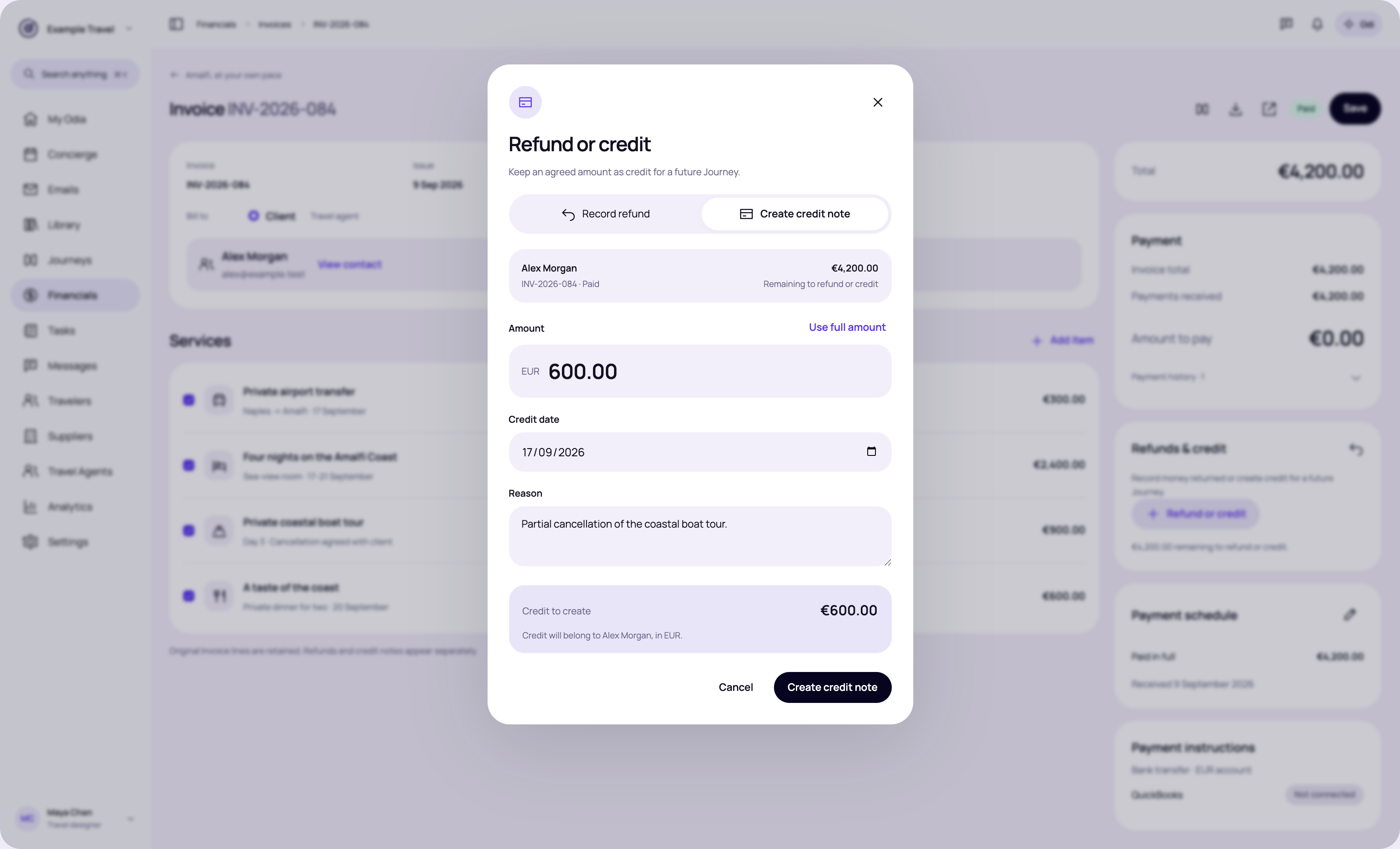 Create a credit note