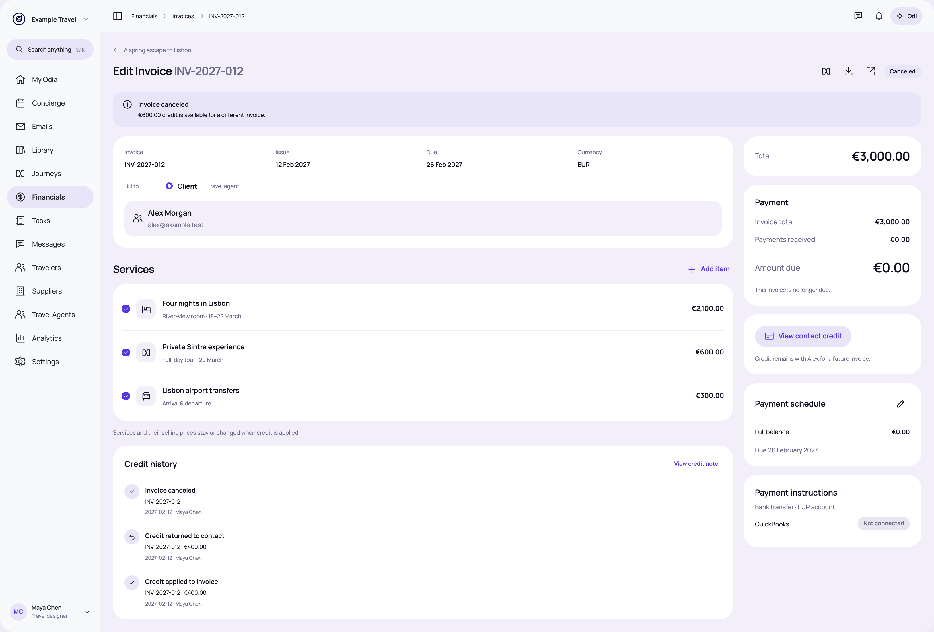 Canceled Invoice · credit restored