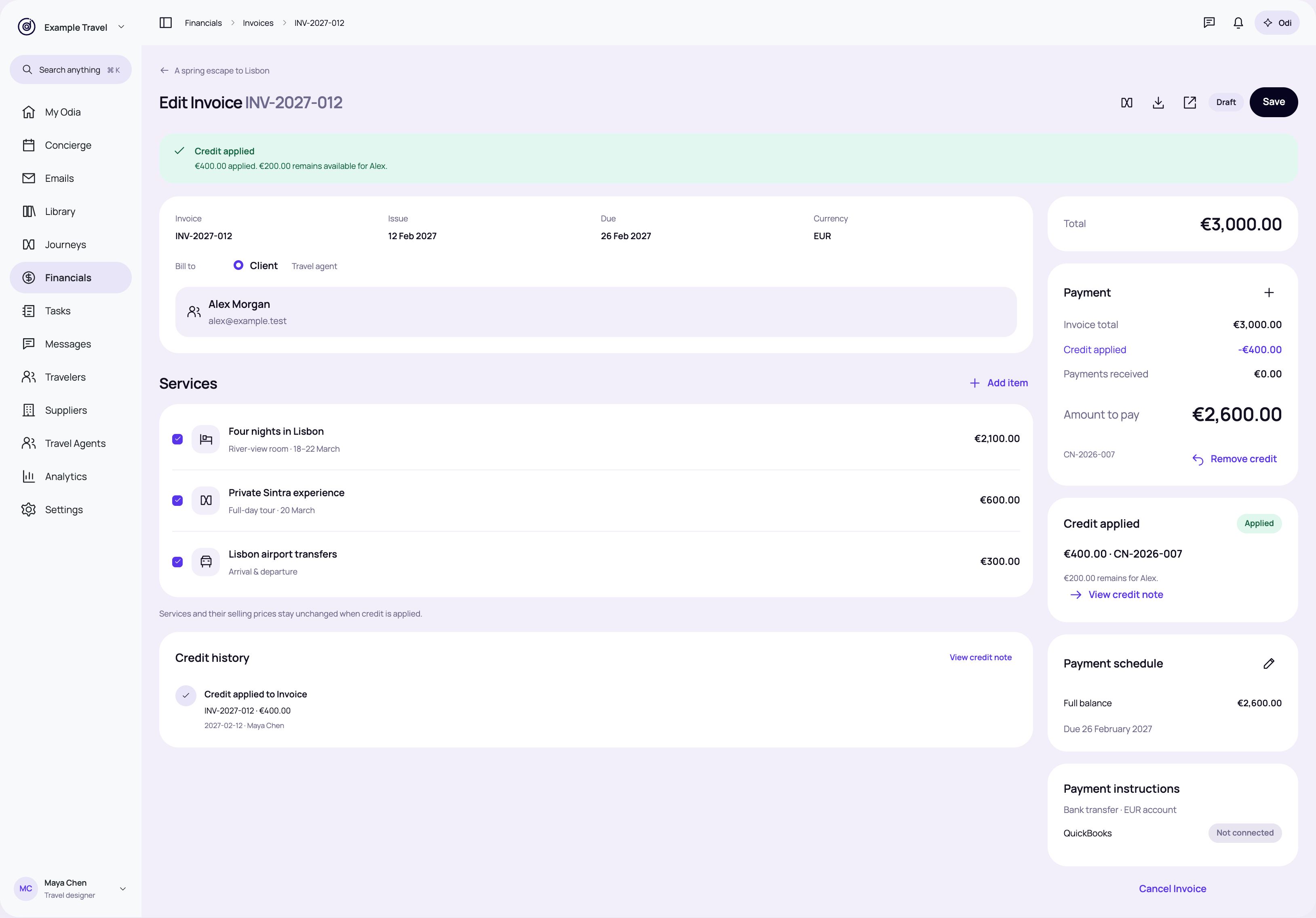 Invoice · credit applied