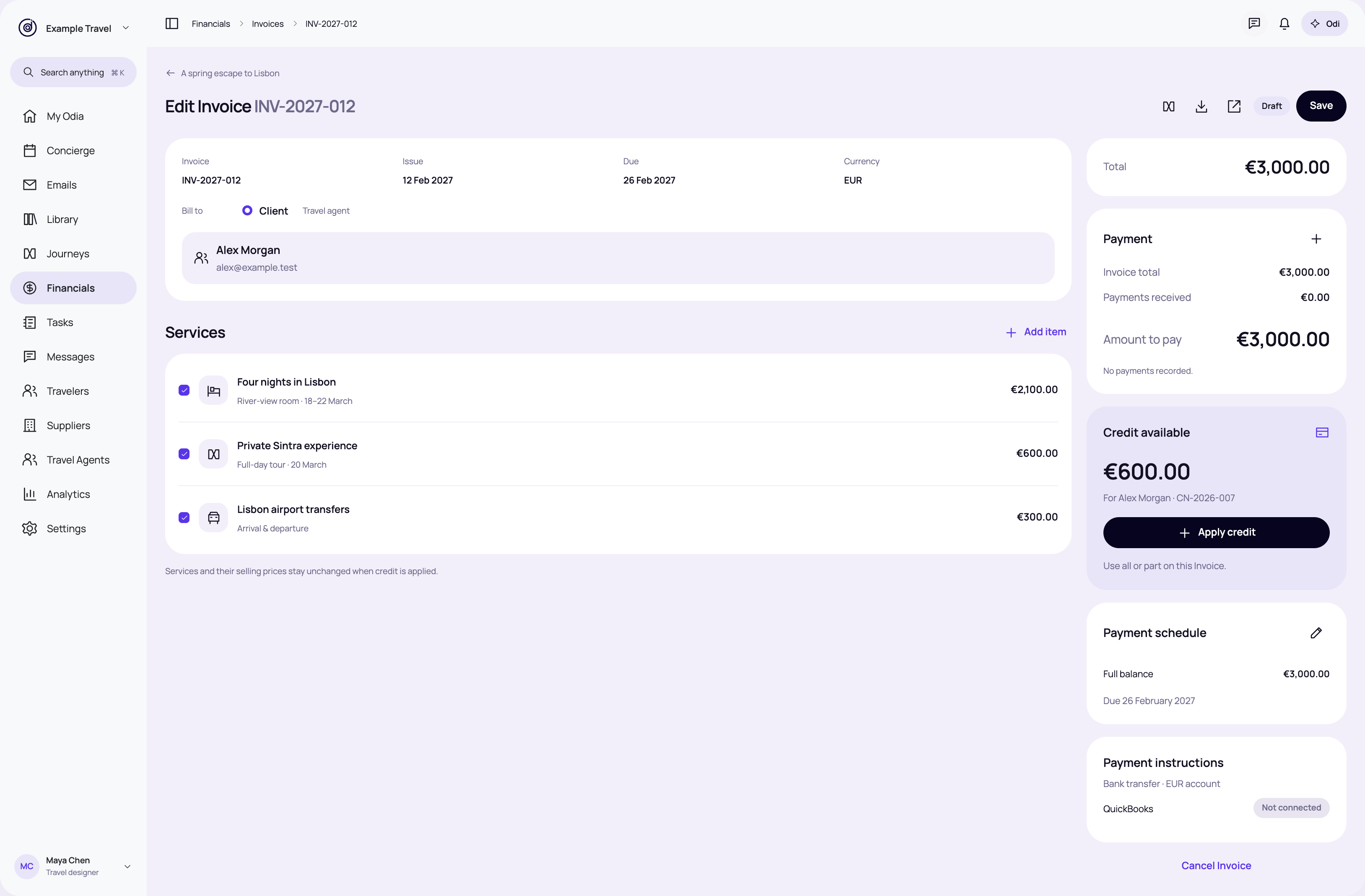 New Invoice · credit available