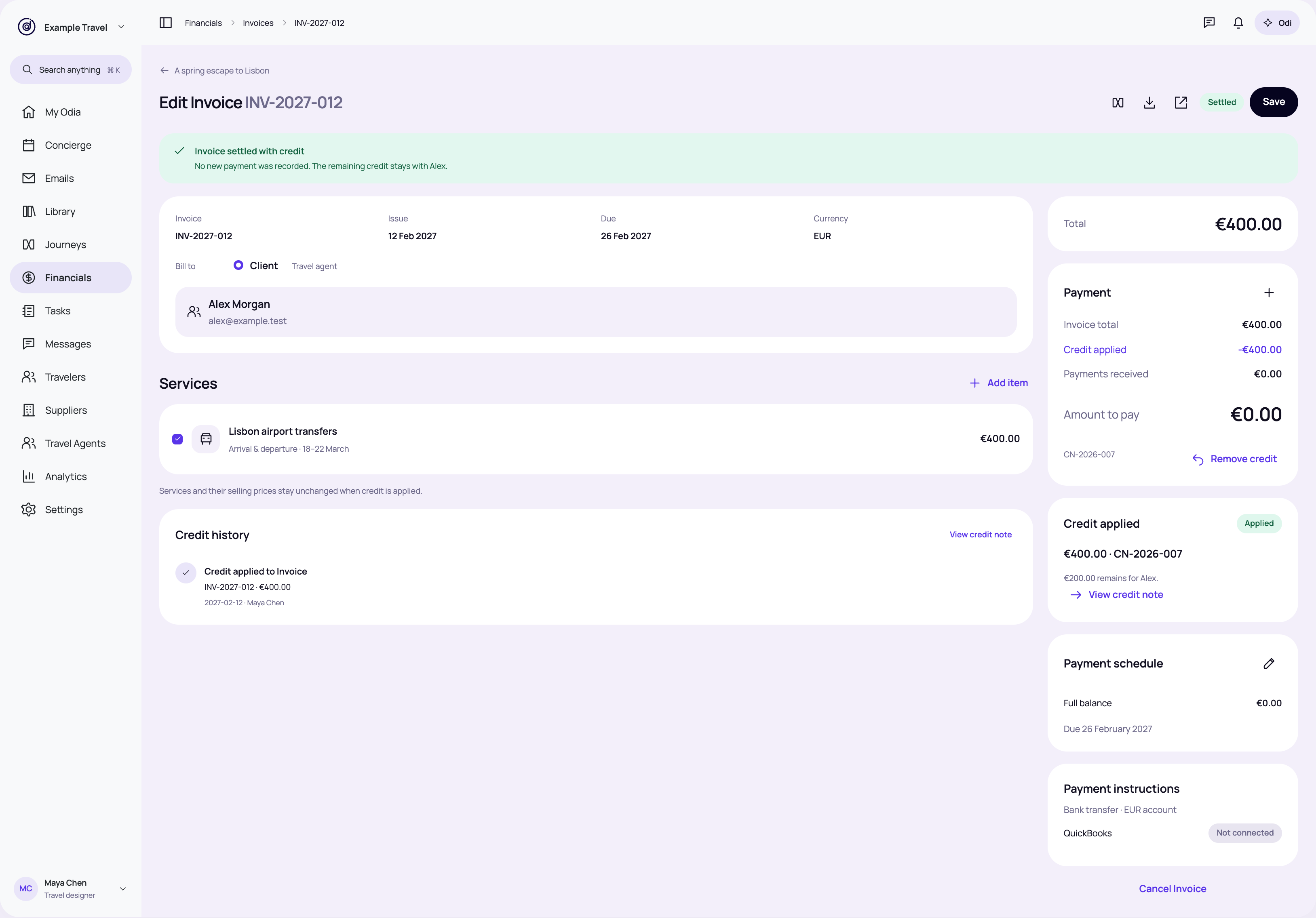 Invoice · fully covered by credit