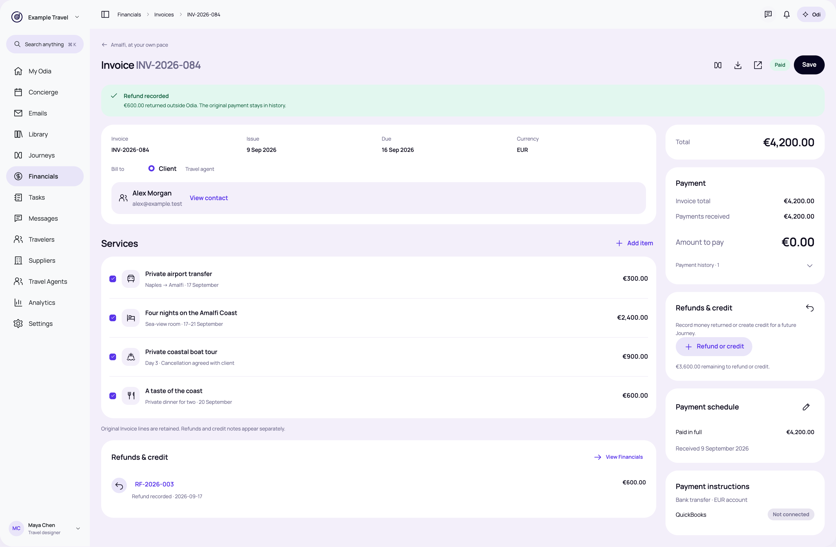 Refund recorded on Invoice