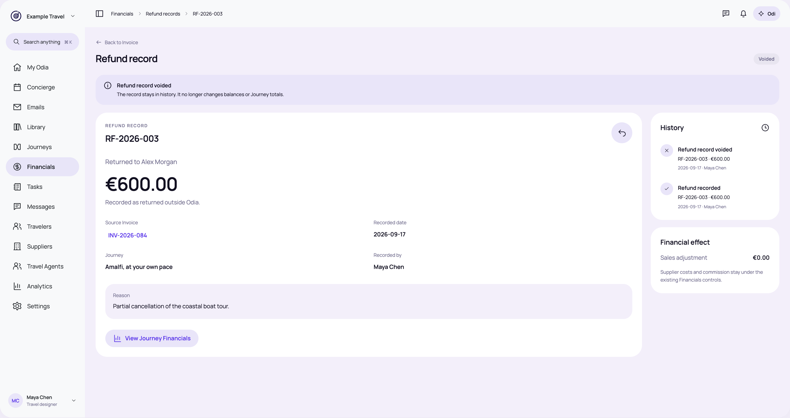 Refund record voided