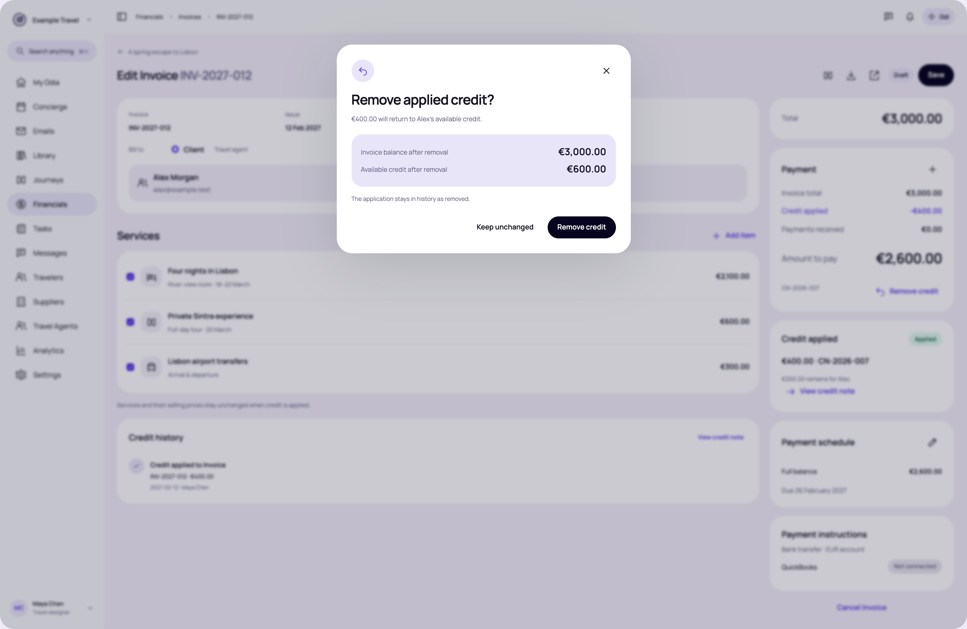 Remove a credit application