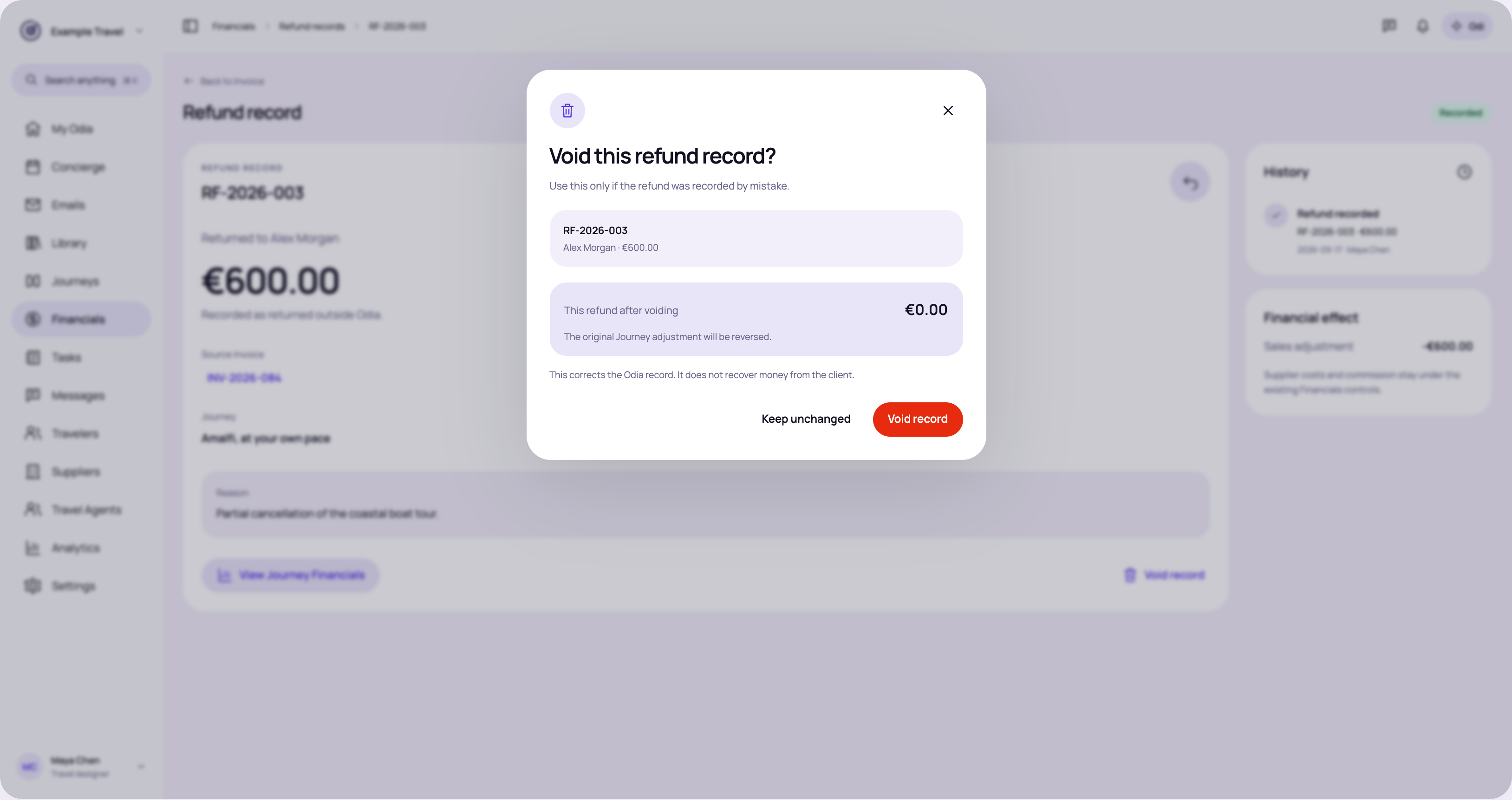 Correct a refund record